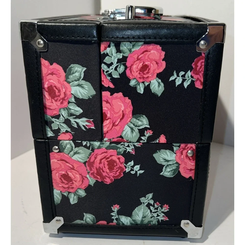 Make-up‎ 2 Tiered Shelves Travel Case Hardshell Black Roses